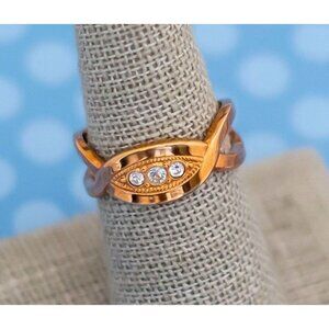 Vintage Minimalist Copper Tone Rhinestone Ring by Avon Size 7 - M11